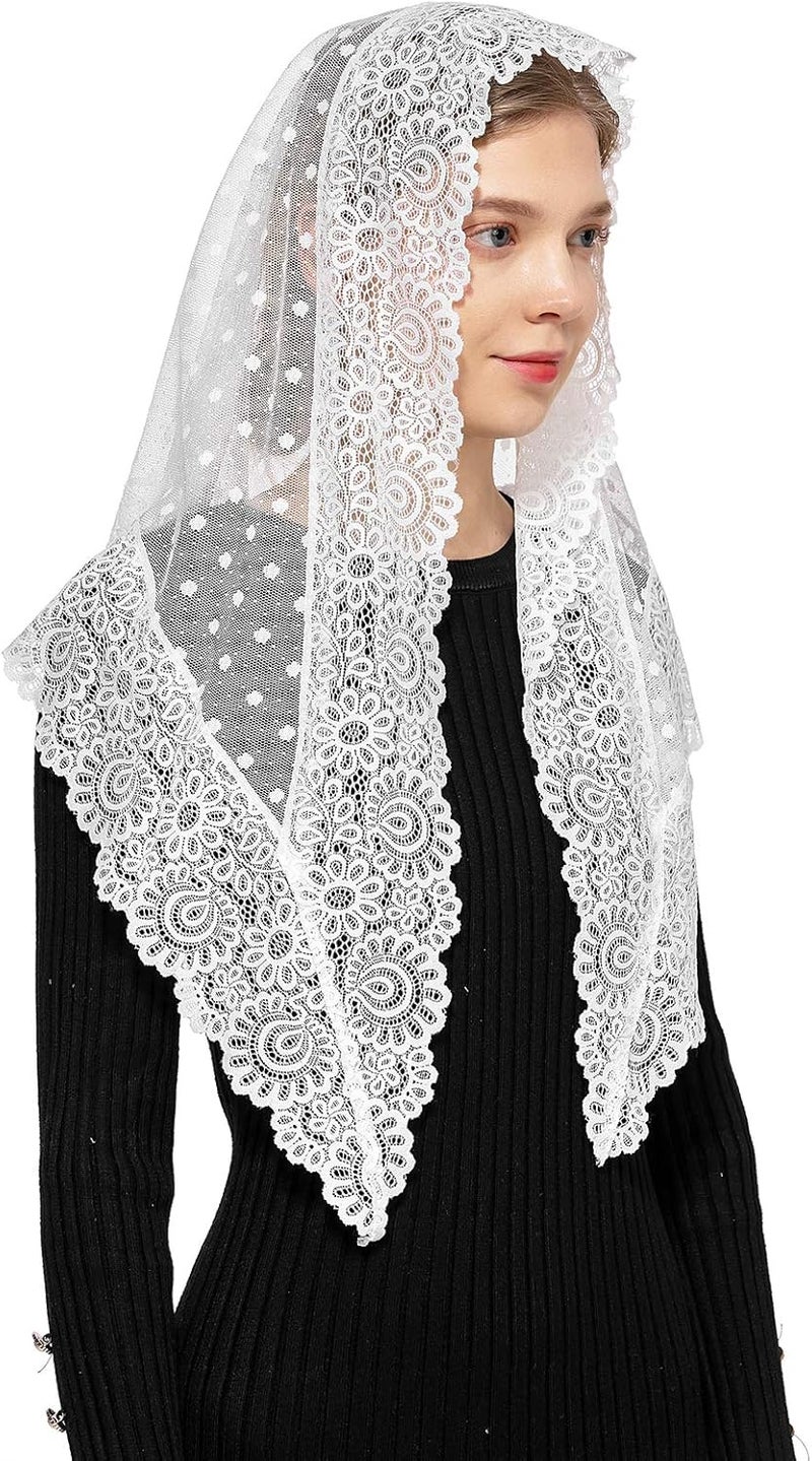 Wgior Triangle Vintage Inspired Lace Chapel Veils Catholic Mass Head Covering Scarf Mantilla Veils for Church - Image 2